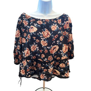 American Eagle Off Shoulder Top Black Tan Medium